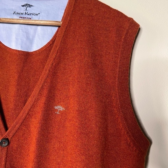 Fynch-Hatton premium wool cashmere sweater vest orange Medium - Picture 3 of 10